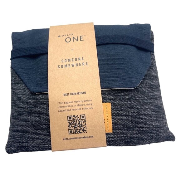 Delta ONE Someone Somewhere Delta Travel Toiletry Bag Grey Blue Cotton 1st Class - Picture 1 of 6